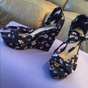 Floral wedges with ankle wrap from Justfab size 7